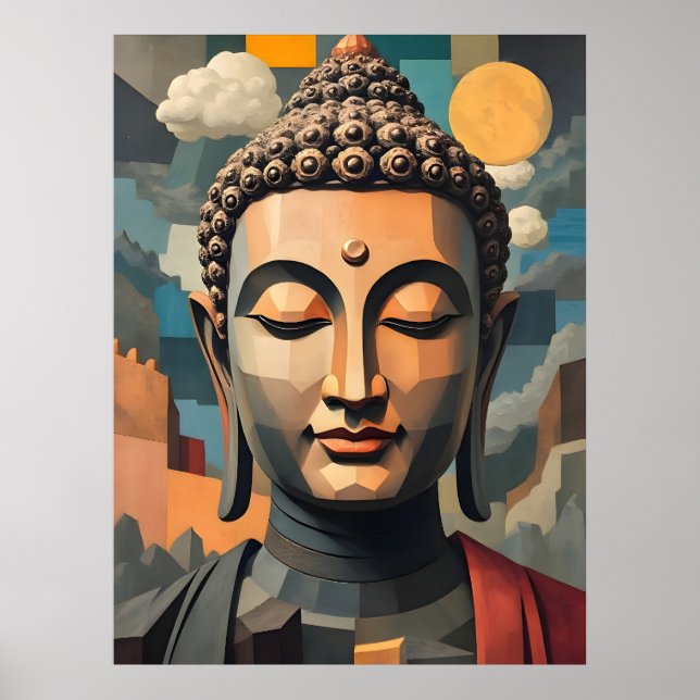 Poster Cubisme surréaliste Abstrait | Bouddha Gautama (Devant)