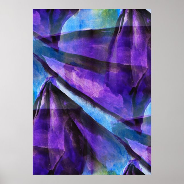 Poster cubisme transparent violet, art abstrait bleu (Devant)