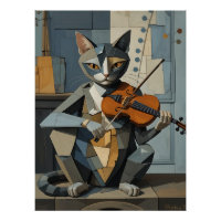Cubist Harmony: Feline Violinist
