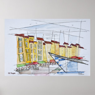 Poster Cubiste Abstrait   Saint-Tropez, Riviera française