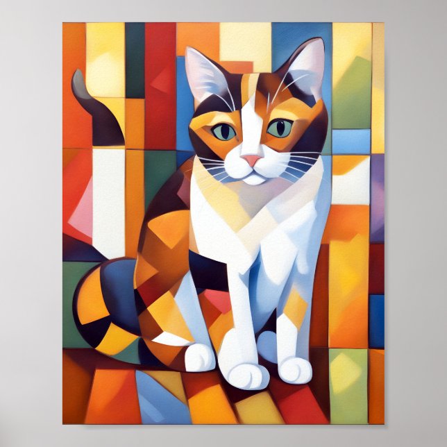 Poster Cubiste Calico Cat Art (Devant)
