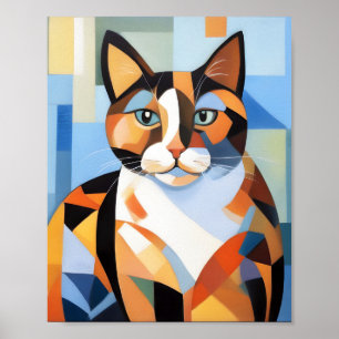 Poster Cubiste Calico Composition Chat Peinture