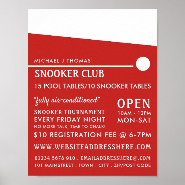 Poster Cue Ball, Pool Club, Snooker Club Publicité (Devant)