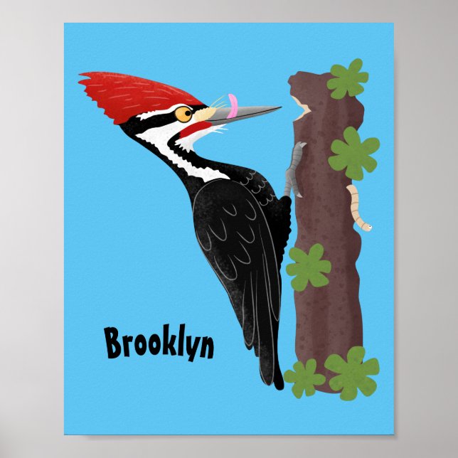 Poster Cue drôle Pileated woodpecker dessin d'illustratio (Devant)