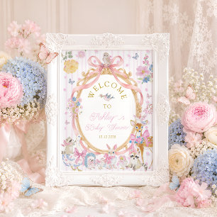 Poster Cue Fille Animaux de la Forêt Baby Shower Bienvenu