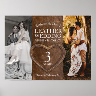 Poster Cuir 3e anniversaire de mariage cœur fête