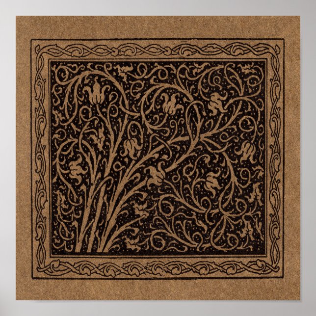 Poster Cuir à outils Brown Art Nouveau Floral (Devant)