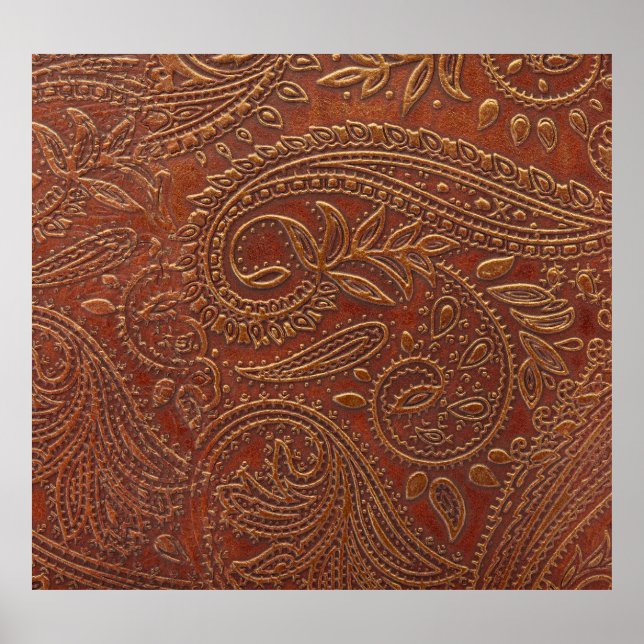 Poster Cuir Brown, motifs floraux à outils. (Devant)