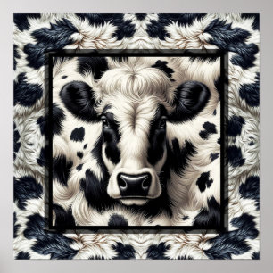 Poster Cuir de vache noir et blanc aspect fourrure