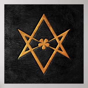 Poster Cuir unicursale d'or de noir de Hexagram de