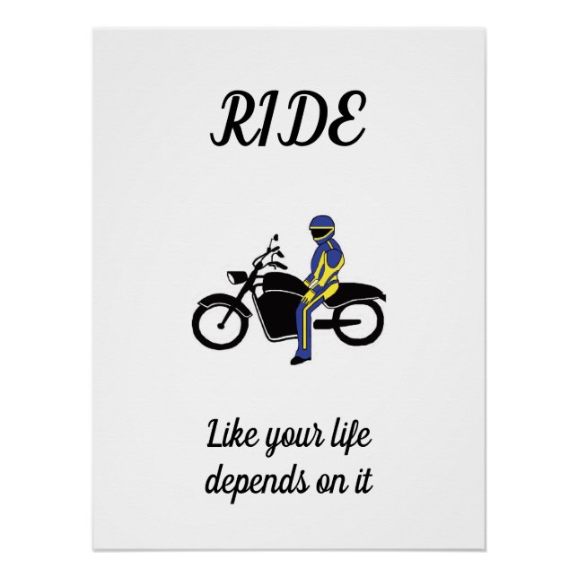 Poster Cuirs bleus et jaunes à une course de moto (Devant)