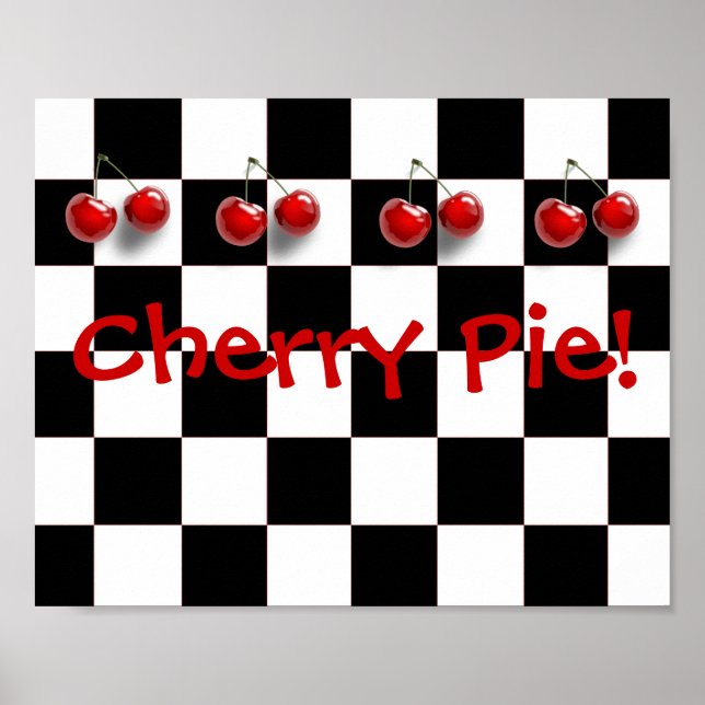 Poster Cuisine à tarte cerise en carton noir et blanc (Devant)