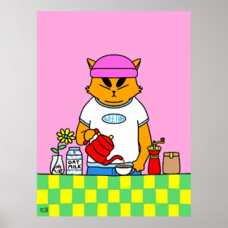 Poster Cuisine Colorée Chat Café 