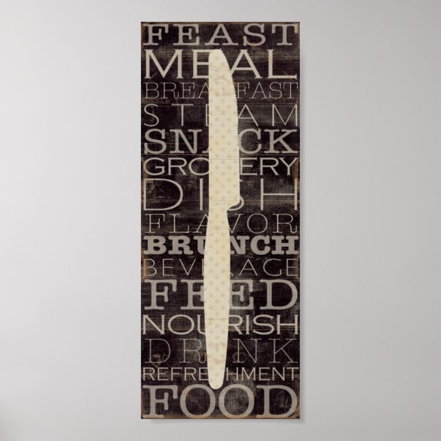 Poster Cuisine couteau avec mots (Devant)