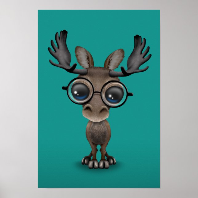 Poster Cuisine Curieux Moose Nerd Porte-lunettes Turquois (Devant)