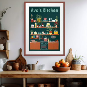 Poster Cuisine Cute étagères NOM PERSONNALISÉ Illustratio