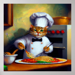 Poster Cuisine de chat Spaghetti