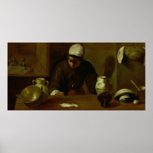 Poster Cuisine domestique avec la soupe à Emmaus, c.1618