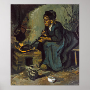 Poster Cuisine d'une femme paysanne par une cheminée de V