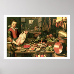 Poster Cuisine intérieure avec femme de ménage