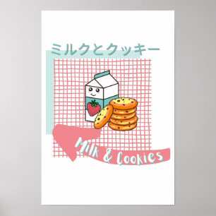 Poster cuisine kawaii - Milk et biscuit mignon, rose, tur