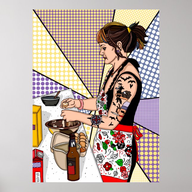 Poster Cuisine Lady tatouée Art Pop Retro (Devant)