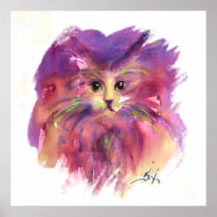POSTER CUISINE PURPLE, PORTRAIT DE CAT DE CUISINE