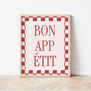 Poster Cuisine rétro À damiers Motif "Bon Appétit"