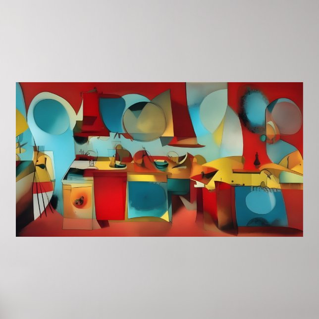 Poster Cuisine rouge turquoise or imaginaire Abstrait aff (Devant)