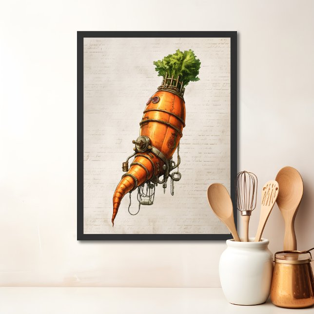 Poster Cuisine Steampunk art, Carotte (Steampunk carrot kitchen wall art)