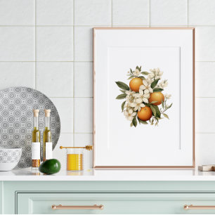 Poster Cuisine vintage aux fleurs orange