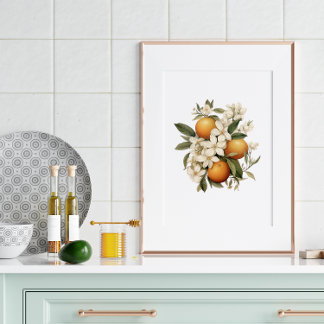 Poster Cuisine vintage aux fleurs orange