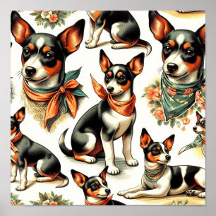 Poster Cuisine Vintage Rat Terrier sans couture