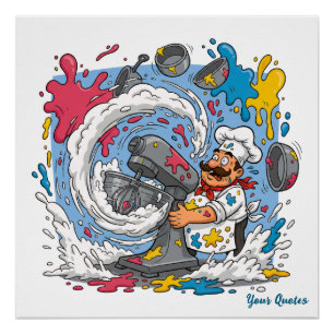Poster Cuisinier Chaotique Avec Mitigeur Explosant