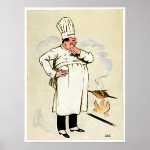Poster Cuisinier de poulet grillé Cuisine Vintage et art