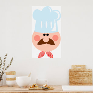 Poster Cuisinier Italien avec Moustache et Chapeau