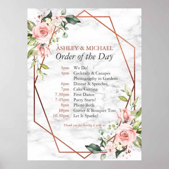 Poster Cuivre Marbre géométrique rose rose Floral Ordre d (Devant)