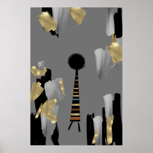 Poster Culture africaine boho gris et mur d'or