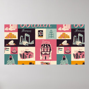Poster Culture et couleur nationale de la Jordanie. Colle