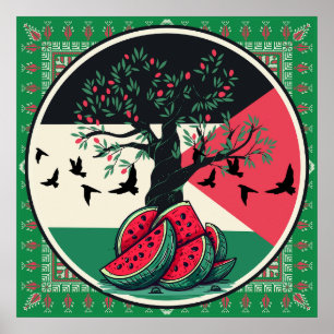 Poster culture palestienne   pastèque palestine, olive t