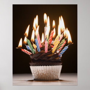Poster Cupcake avec bougies d'anniversaire