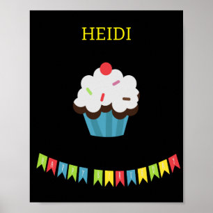 POSTER CUPCAKE D'ANNIVERSAIRE AVEC NOM PERSONNALISÉ