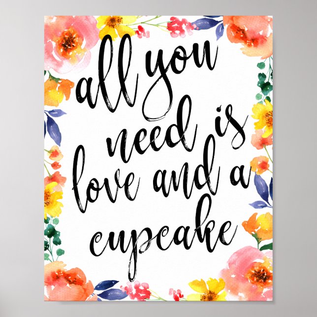 Poster Cupcake Faveurs 8x10 Floral Aquarelle Sign (Devant)