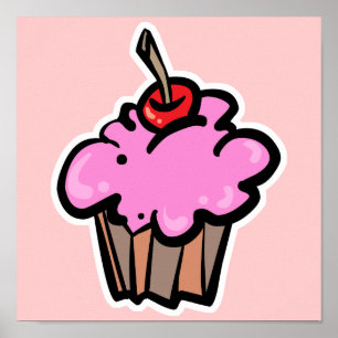 Poster Cupcake rose avec cerise
