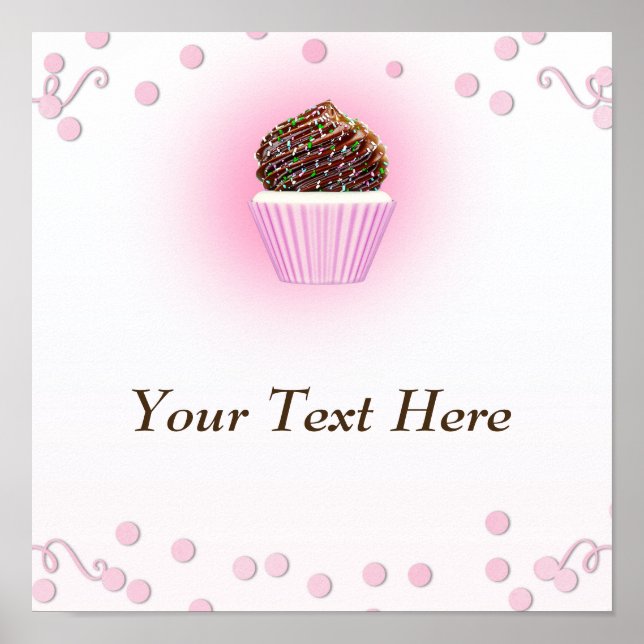 Poster Cupcake rose Confetti Boulangerie fête d'anniversa (Devant)
