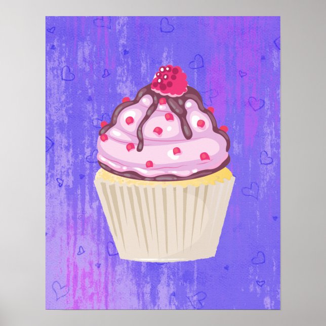 Poster Cupcake sucré avec framboise sur le dessus (Devant)