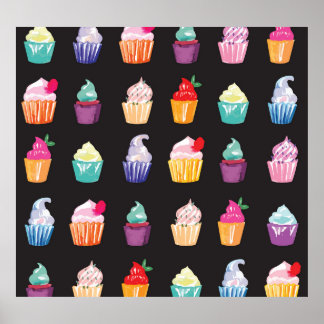 Poster Cupcakes aquarelle : Arrière - plan sans charme