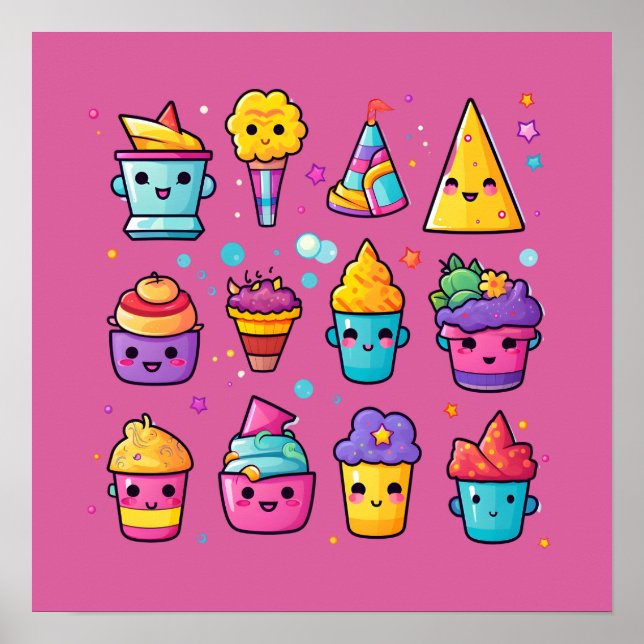 Poster Cupcakes avec des visages souriants (Devant)