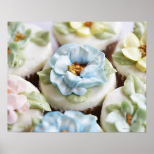Poster cupcakes avec glaçage aux fleurs