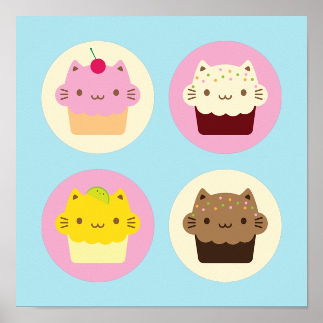 Poster Cupcakes chats mignons (Devant)